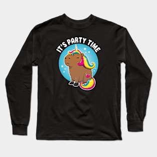 It's party time Cartoon Capybara Unicorn Long Sleeve T-Shirt